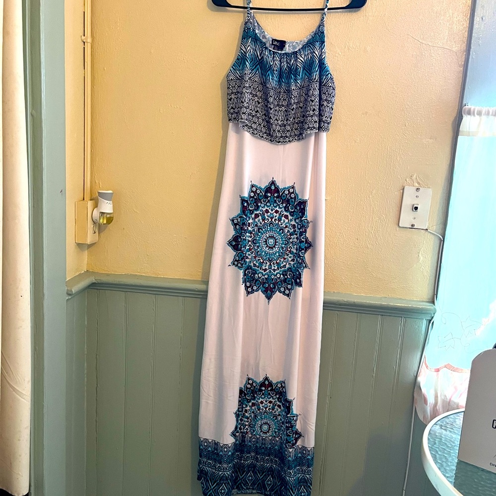 Large Blue black and white long maxi dress